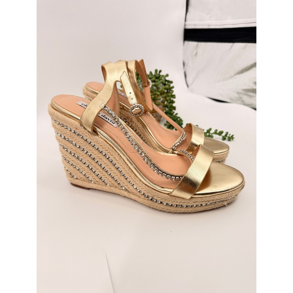 Charles David Wedge Sandals Womens 11M Gold Rhinestone Espadrille Platform Heels